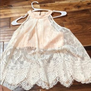 Crop top with lace overlay